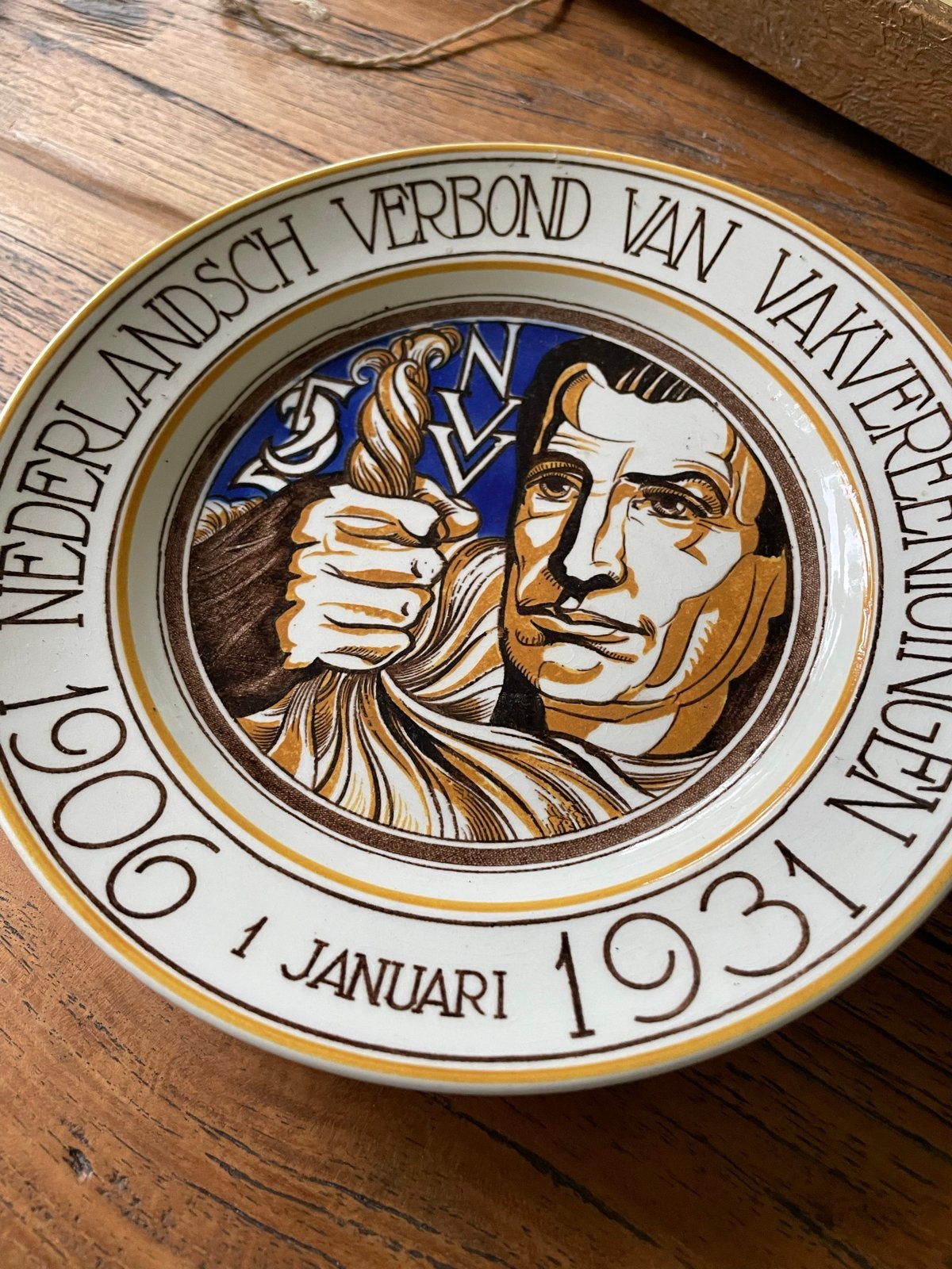 Gedenkbord NVV 1906-1931 - Nederlands Verbond van Vakverenig, Antiek en Kunst, Ophalen of Verzenden