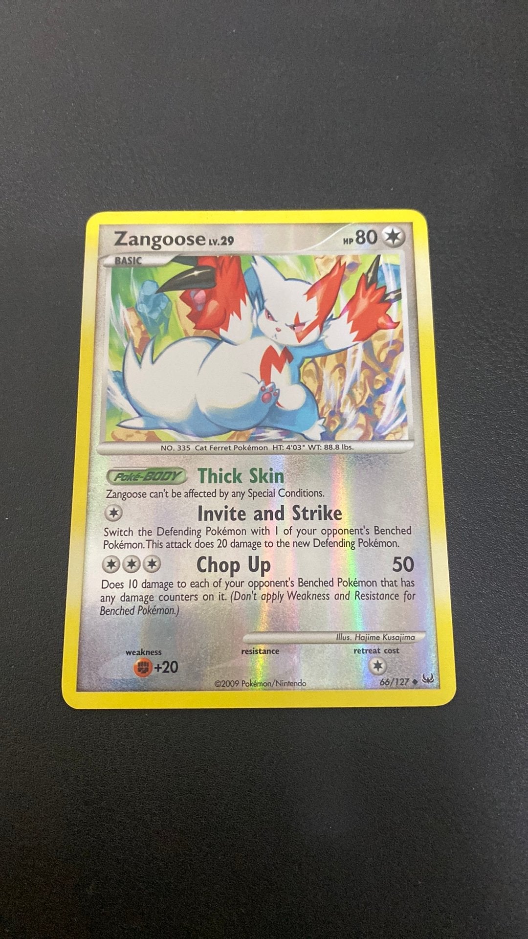 Pokemon zangoose lv 29 reverse holo platinum 66, Hobby en Vrije tijd, Ophalen of Verzenden, Gebruikt, Losse kaart