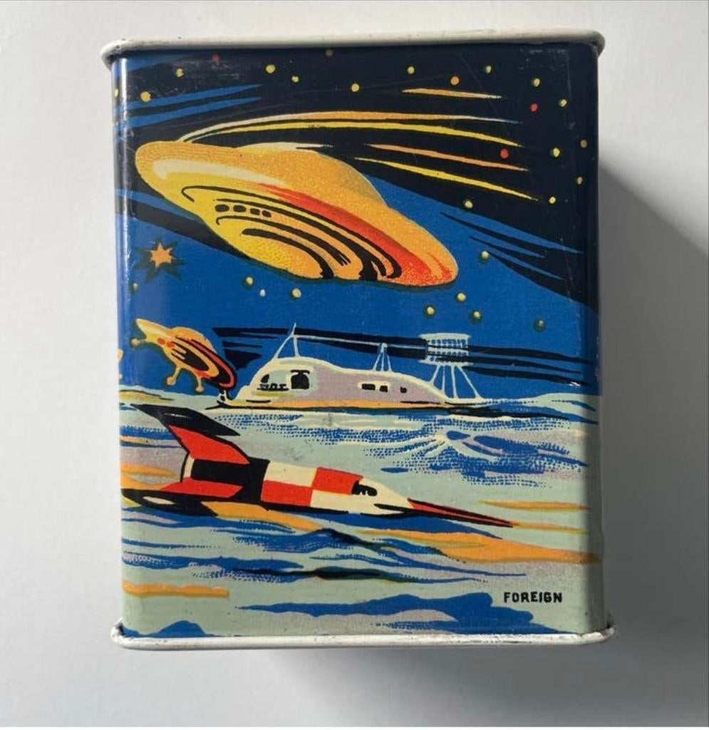 Vintage Blikken Spaarpot Ruimtevaart UFO Astronauten, Ophalen of Verzenden, Gebruikt