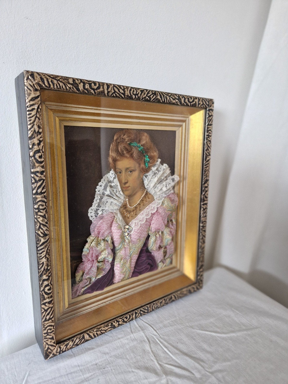 3D Textielreliëf Portret naar Pieter Pourbus luxe Baroklijst, Ophalen of Verzenden