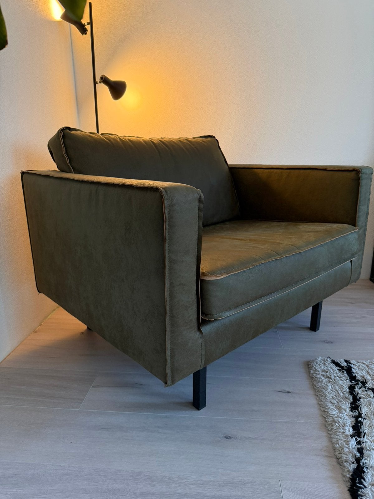 Woood/Be Pure Home Rodeo fauteuil leer donker groen, Ophalen, Eenpersoons, Zo goed als nieuw, Minder dan 150 cm