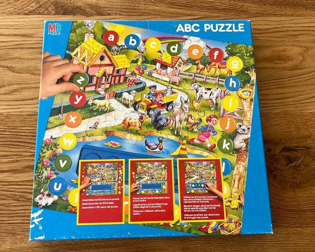ABC vintage puzzel 20 stukjes Hasbro MB - compleet, Ophalen of Verzenden, 10 tot 50 stukjes