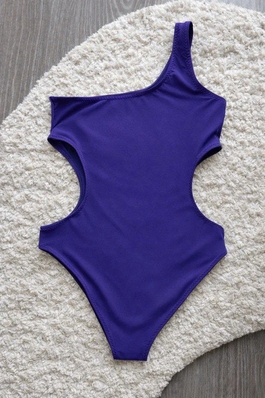 H&M Cut Out One Shoulder Badpak, Blauw Paars, maat 38, H&M, Badpak, Zo goed als nieuw, Verzenden