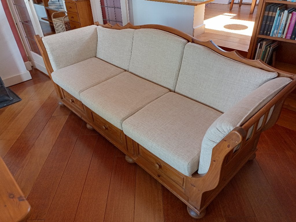 Creafort 3-zitsbank (geloogd) grenen, Huis en Inrichting, Ophalen, Gebruikt, Driepersoons, 75 tot 100 cm