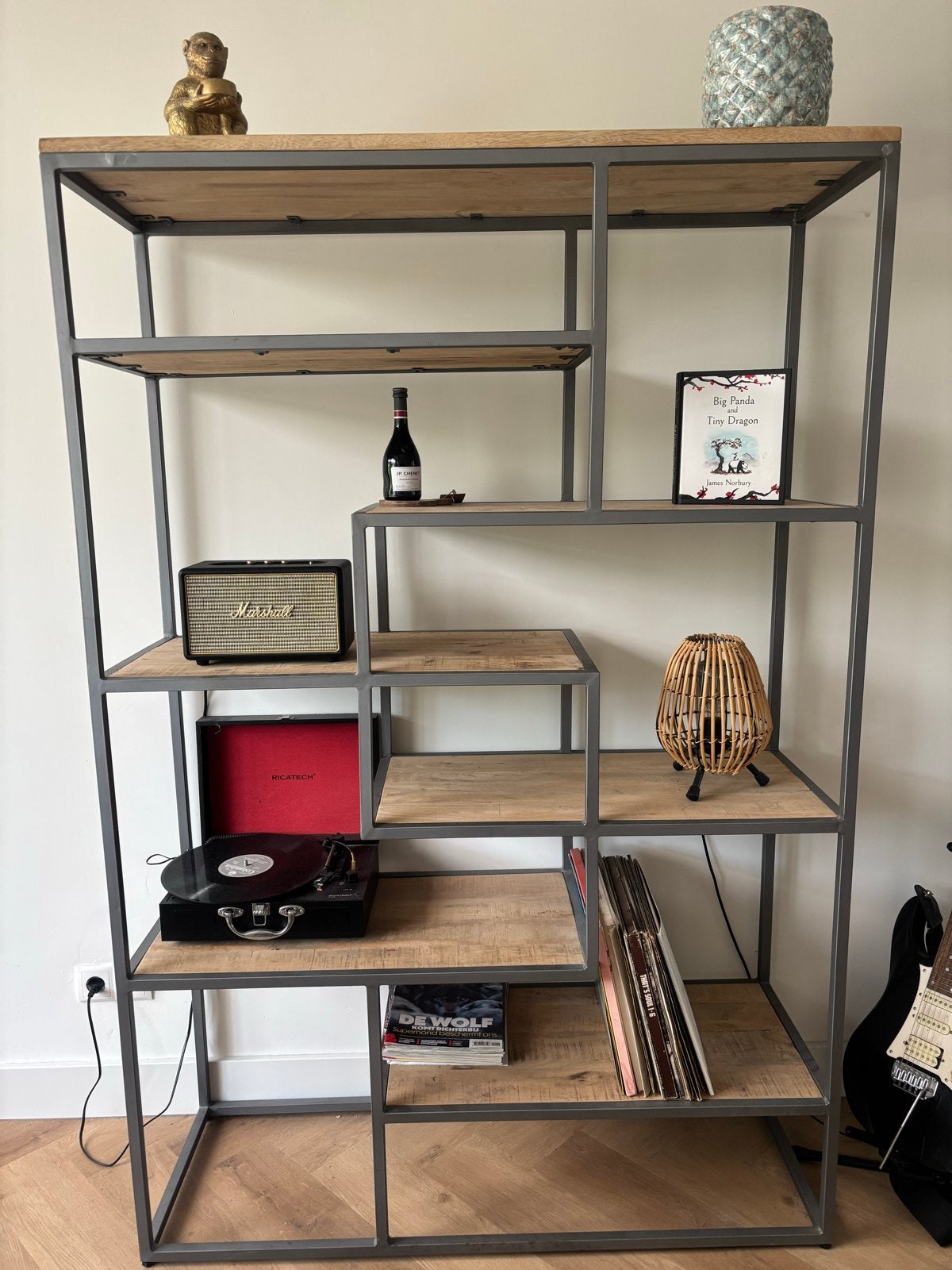 Industriële Boekenkast met Metalen Frame en Houten Planken, Huis en Inrichting, Kasten | Boekenkasten, Met plank(en), Gebruikt