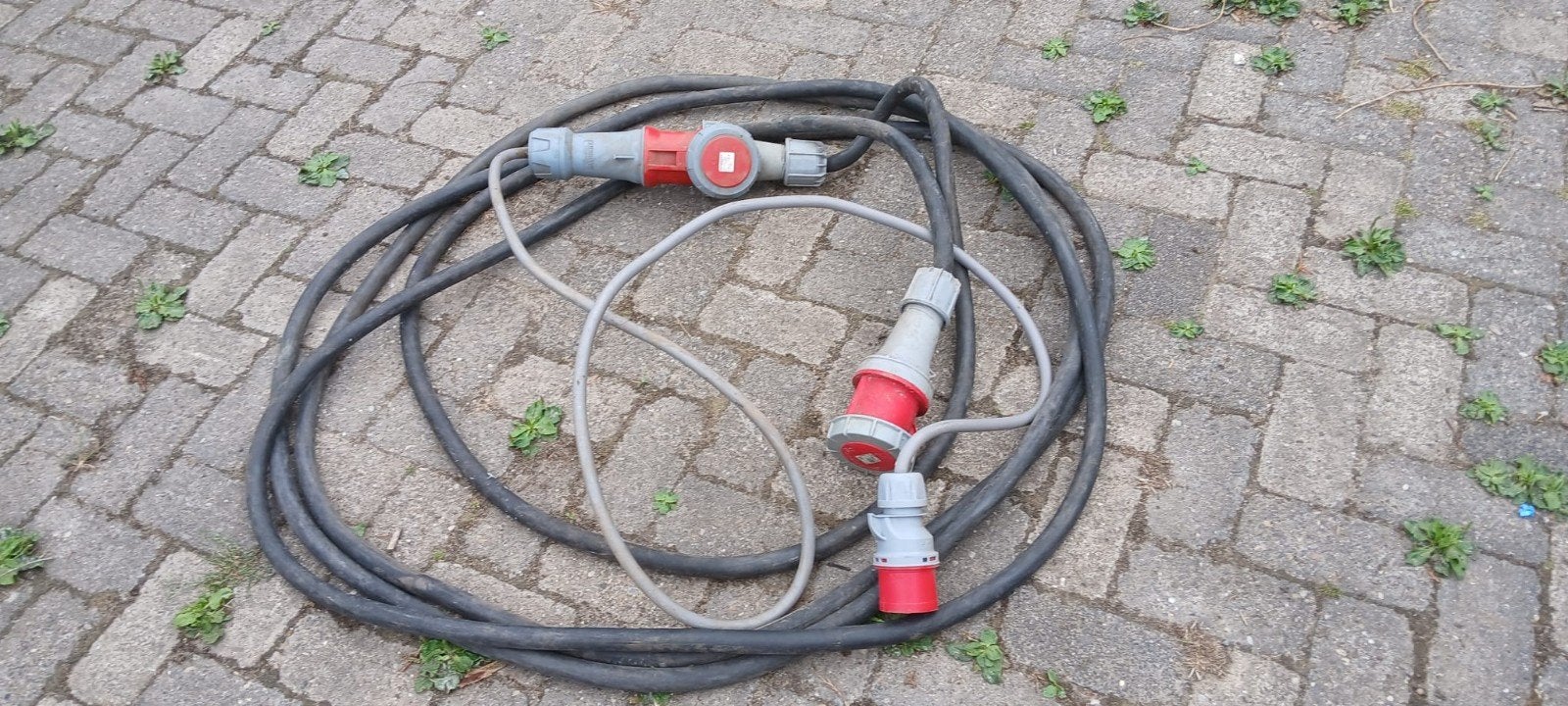 Krachtstroomkabel met stekkers 15.5 meter, Doe-het-zelf en Verbouw, Elektra en Kabels, Ophalen, Kabel of Snoer