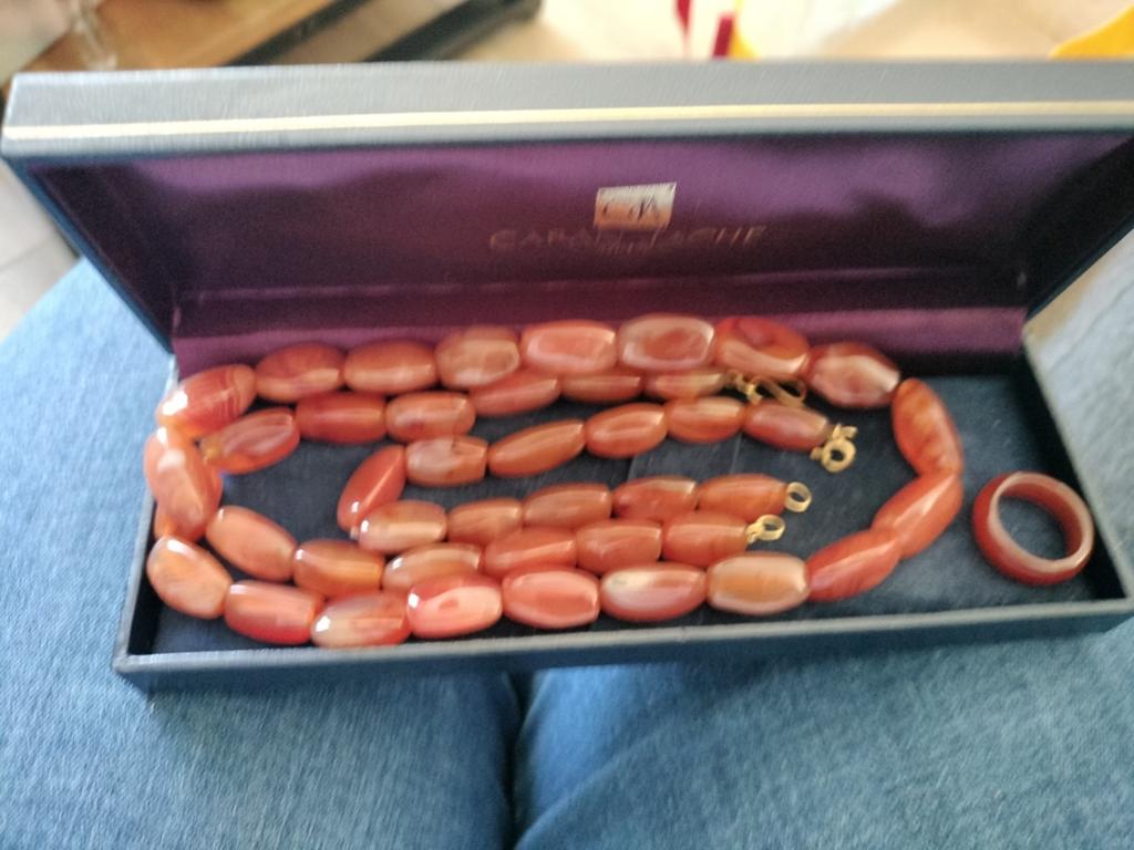 Vintage Carneool ketting en ring set, Gebruikt, Oranje, Ophalen of Verzenden, Steen of Mineraal