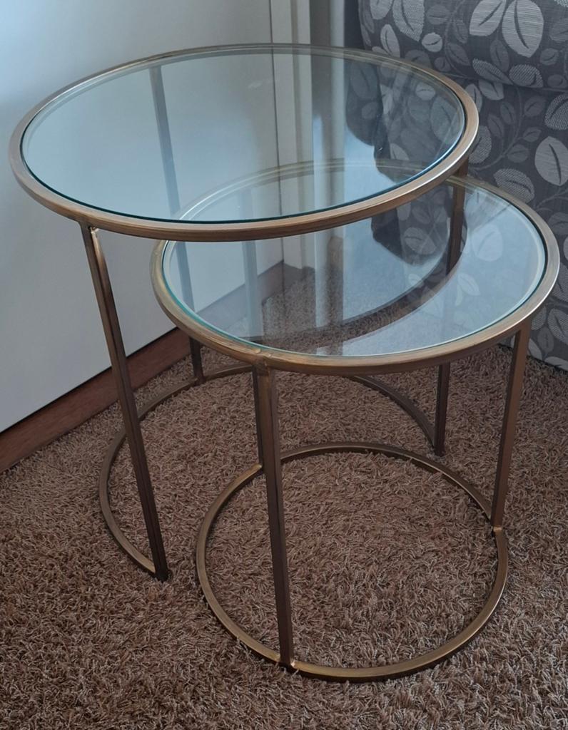 Bijzettafeltjes met messing., Huis en Inrichting, Tafels | Bijzettafels, Ophalen of Verzenden, Rond, Minder dan 55 cm, 45 tot 60 cm