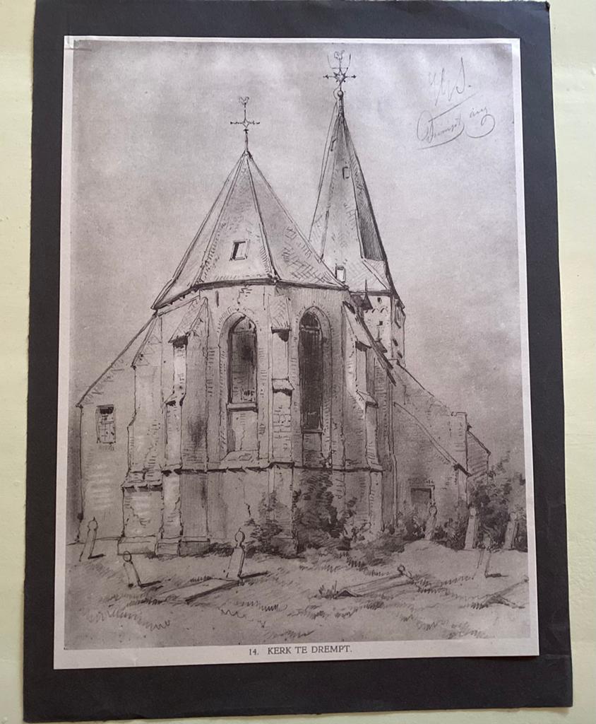 Oude tekening Sint-Joris Kerk Drempt, Antiek en Kunst, Kunst | Tekeningen en Foto's, Ophalen of Verzenden