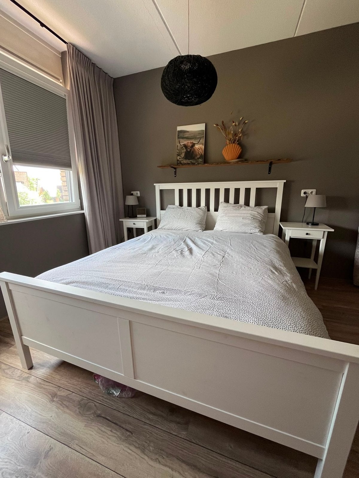 IKEA Hemnes tweeersoonbed wit hout 160x200 cm, Ophalen, Gebruikt, Wit, Tweepersoons