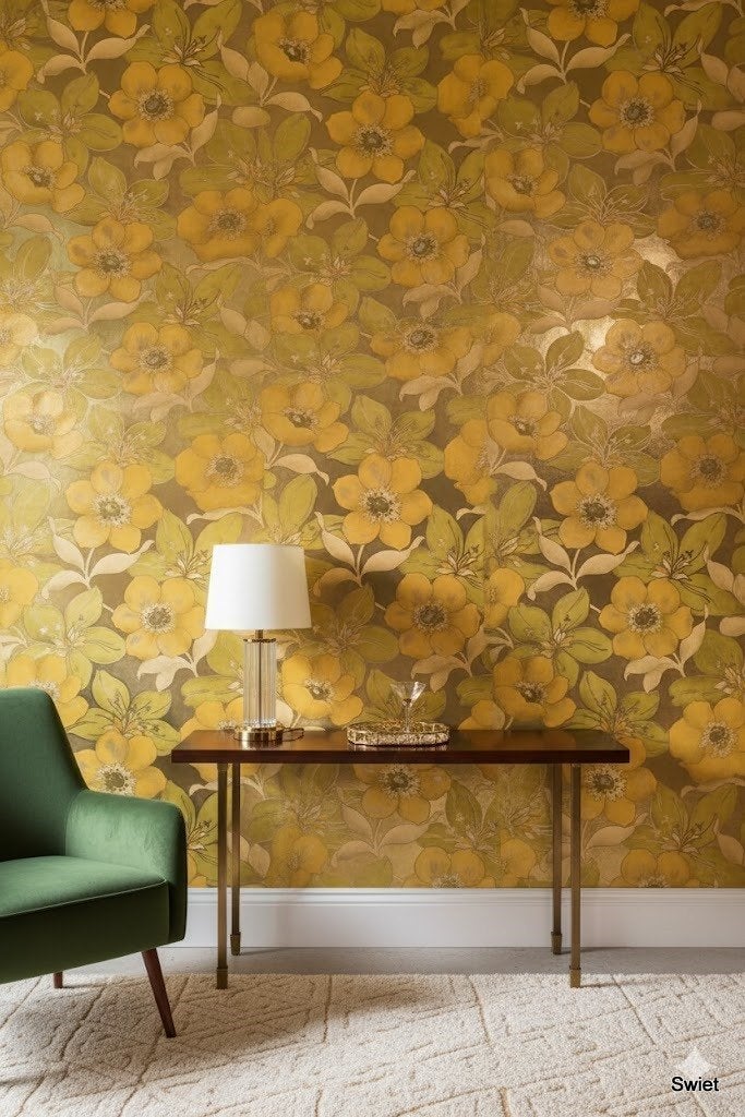 14245 vintage bloemen behang gold glamour swiet, Verzenden, Minder dan 10 m²