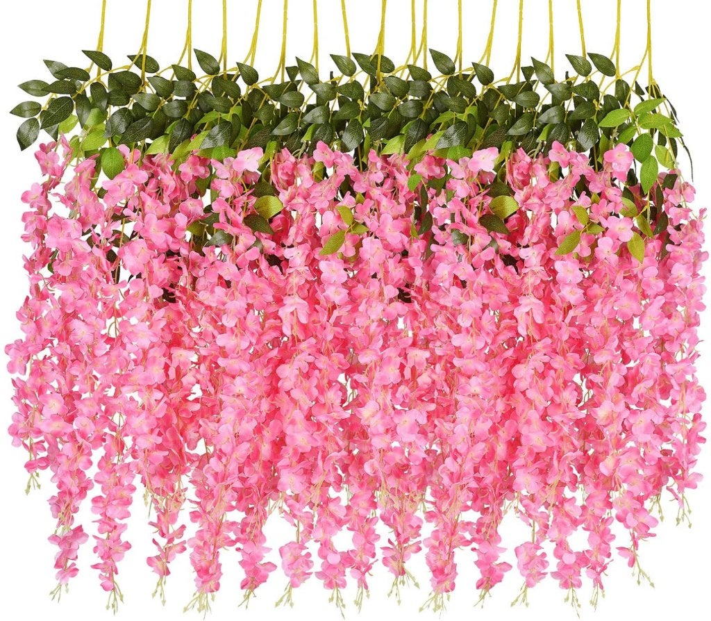 12x Roze Wisteria Kunst Hangplant Plant Kunstplant Wijnstok, Verzenden, Nieuw, Kunstbloem, Roze