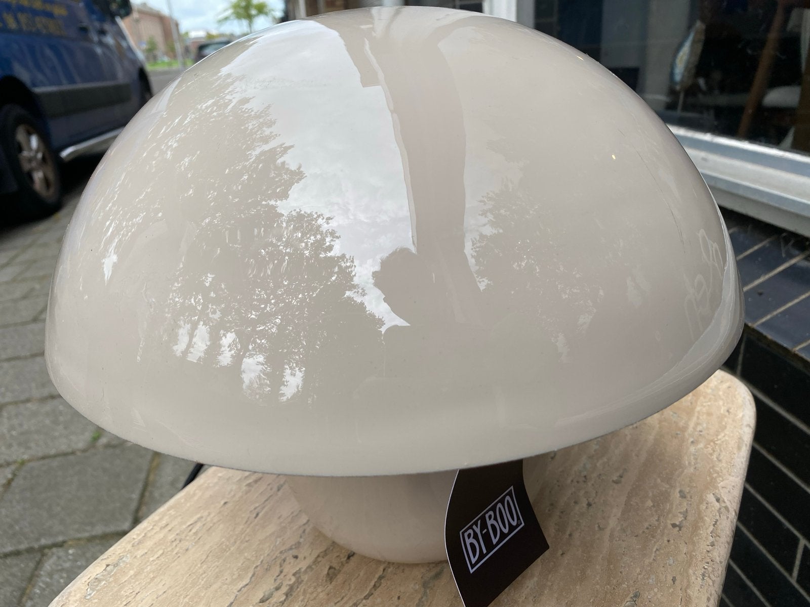 Stijlvolle beige metalen tafellamp - 28 cm hoog, 28 cm, Paddenstoellamp, Nieuw, E27 (groot)