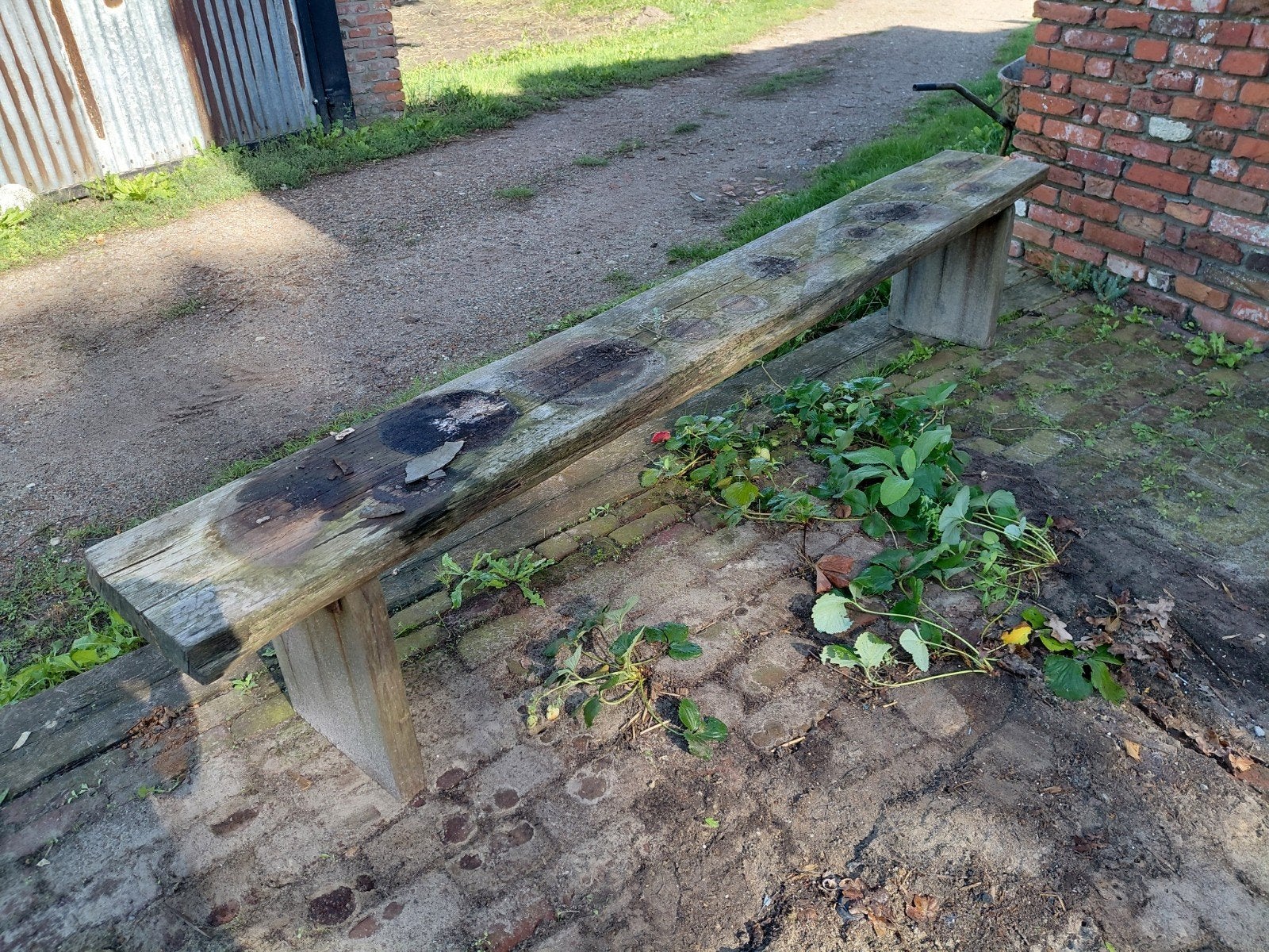 Gratis af te halen: robuuste houten bank, Ophalen of Verzenden, Gebruikt, Overige kleuren, Hout