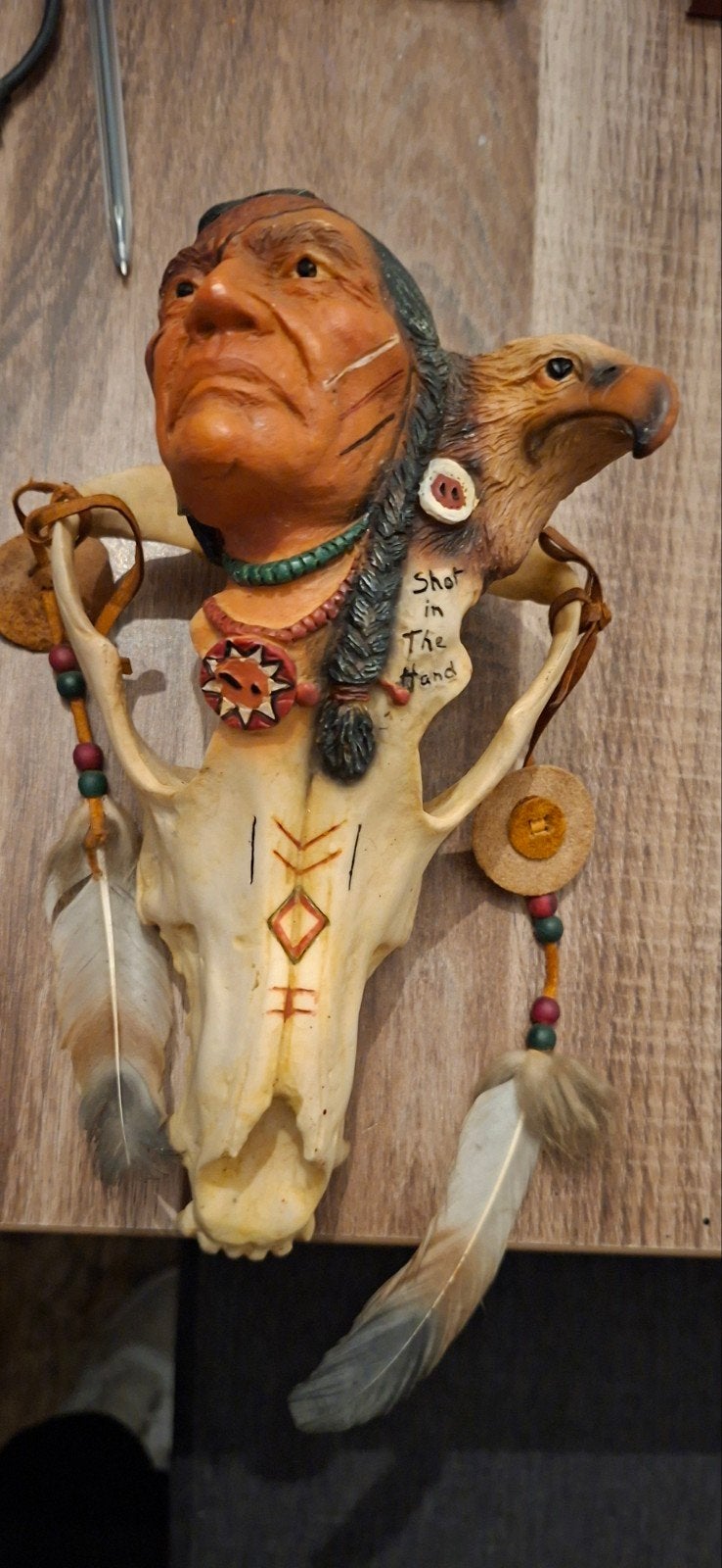 Wanddecoratie Indiaan met adelaar en schedel, Wanddecoratie, Natuurlijk materiaal, Handgemaakt, Ophalen of Verzenden