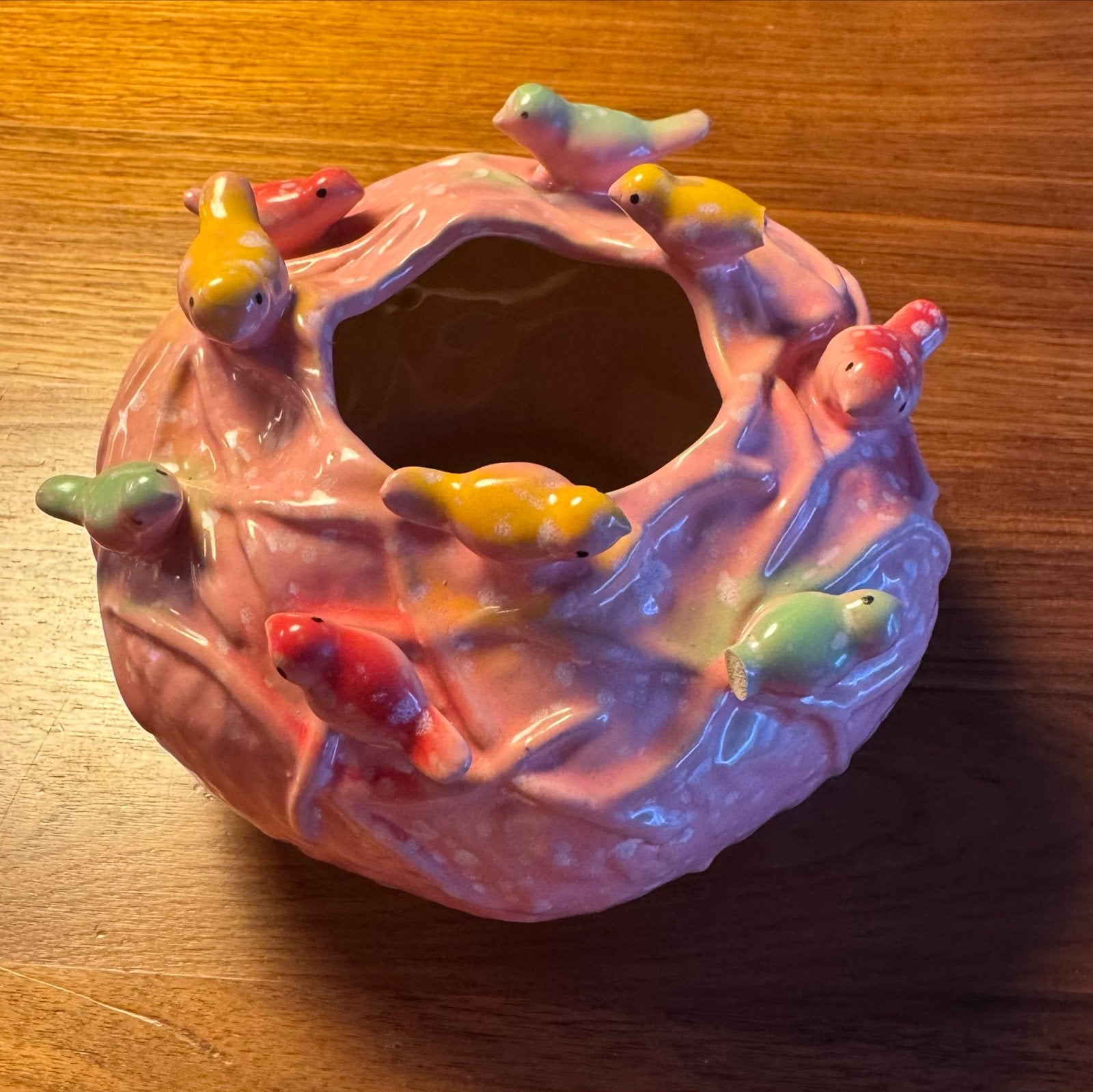 Vintage Roze Keramische Bloempot met Vogels, Ophalen of Verzenden
