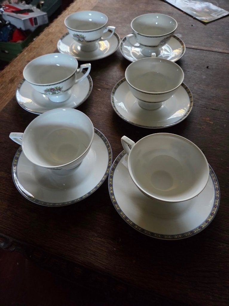 6 vintage kop en schotels van Koninklijke Tettau,, Ophalen