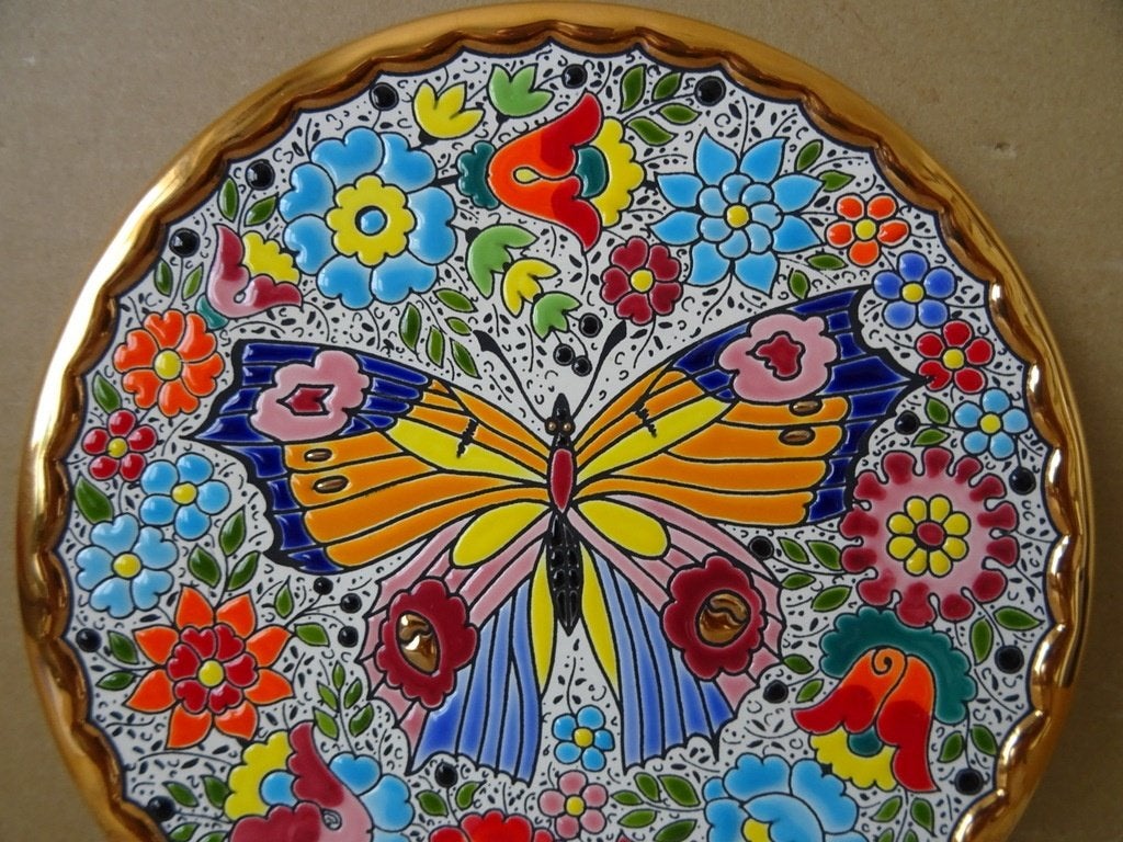 Vintage rijkelijk verguld majolica wandbord Cearco Spain21cm, Ophalen of Verzenden