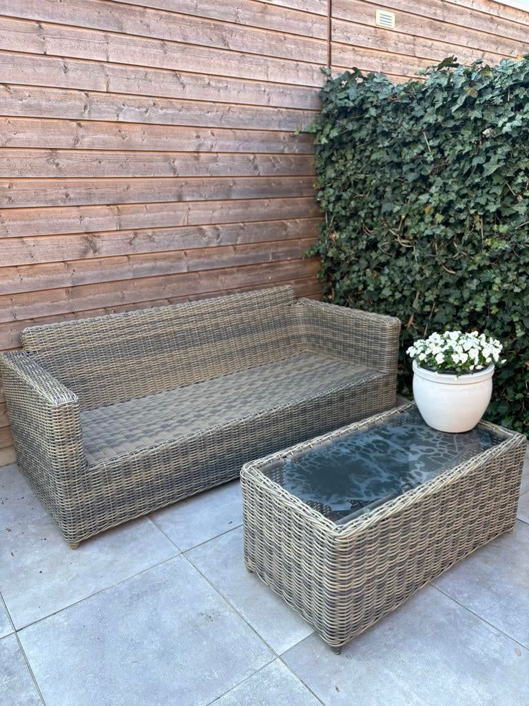 Gratis ophalen tuinset (bank en tafel(, Tuin en Terras, Ophalen, Gebruikt, Rotan, 3 zitplaatsen