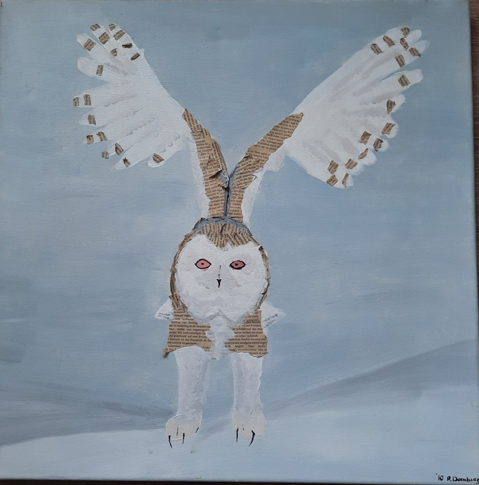 Uil schilderij - Gemengde techniek op canvas 50x50, Ophalen of Verzenden
