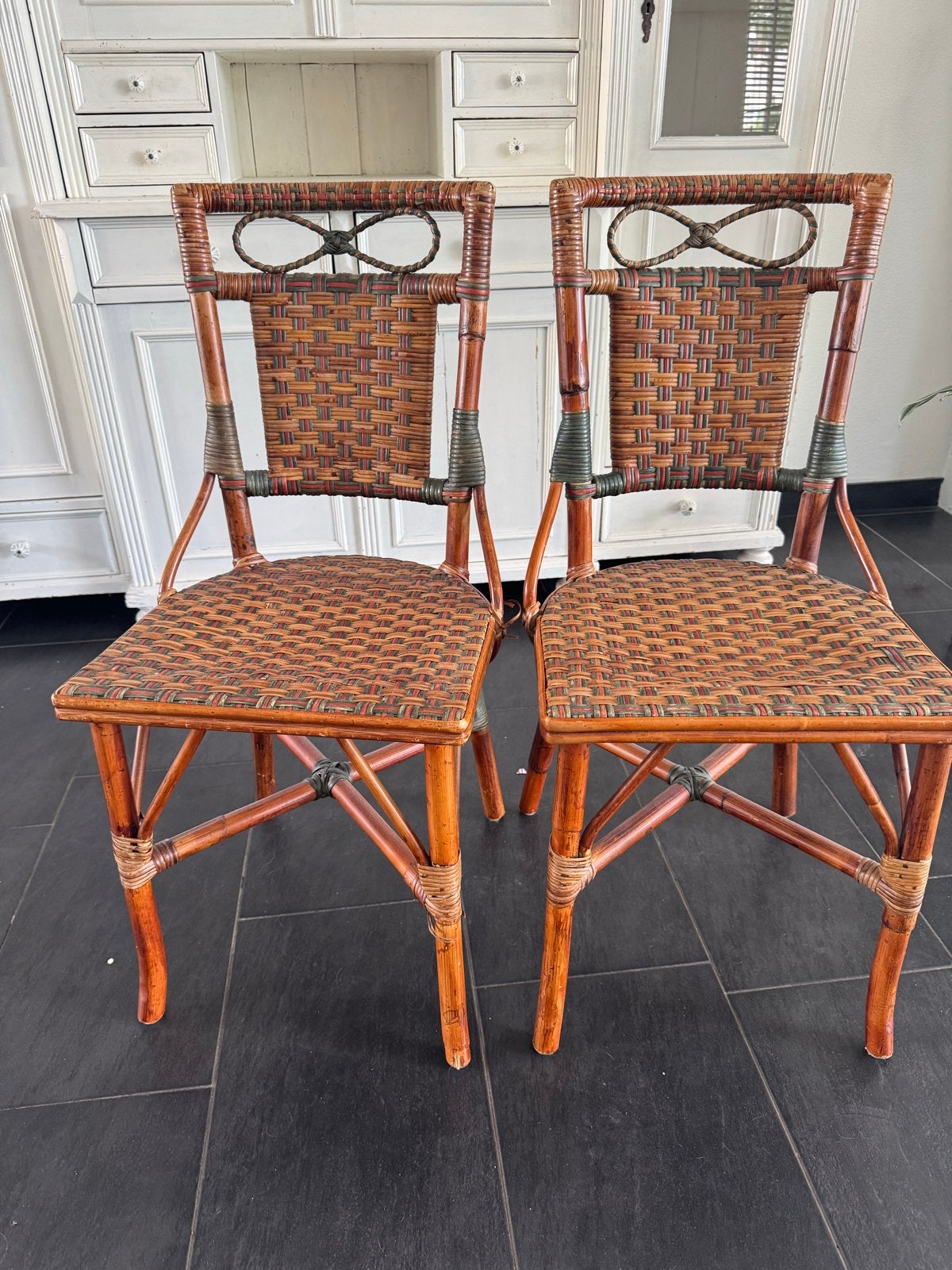 Set van 2 vintage rieten stoelen, Antiek en Kunst, Ophalen