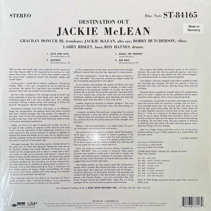 Jackie McLean – Destination... Out! | LP Bleu Note, Geseald, 1980 tot heden, Ophalen of Verzenden, 12 inch