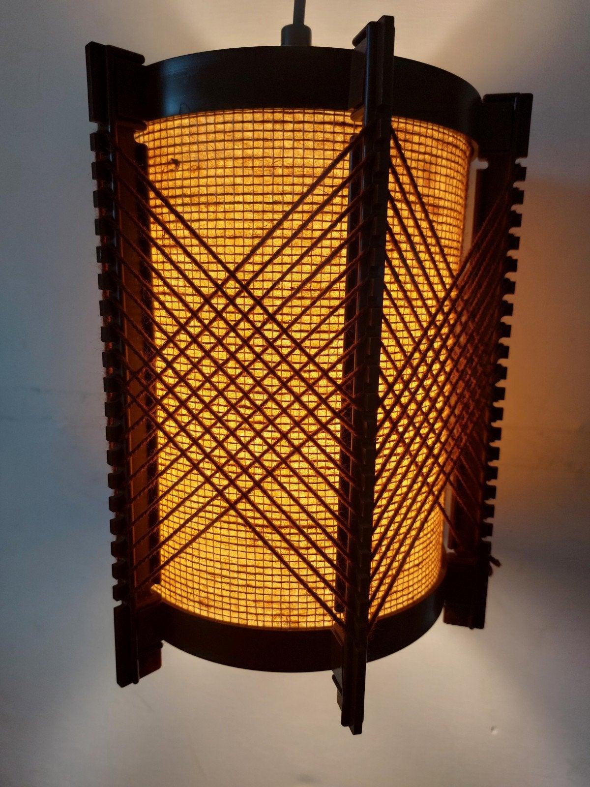 Vintage retro hanglamp met gevlochten patroon, Gebruikt, Kunststof, E27 (groot), Vintage, Retro