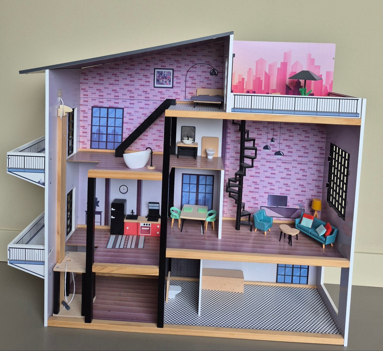 !! ZGAN Poppenhuis XL Designmeubeltjes -H87xB100xD26,5!!5, Ophalen, Zo goed als nieuw, Poppenhuis
