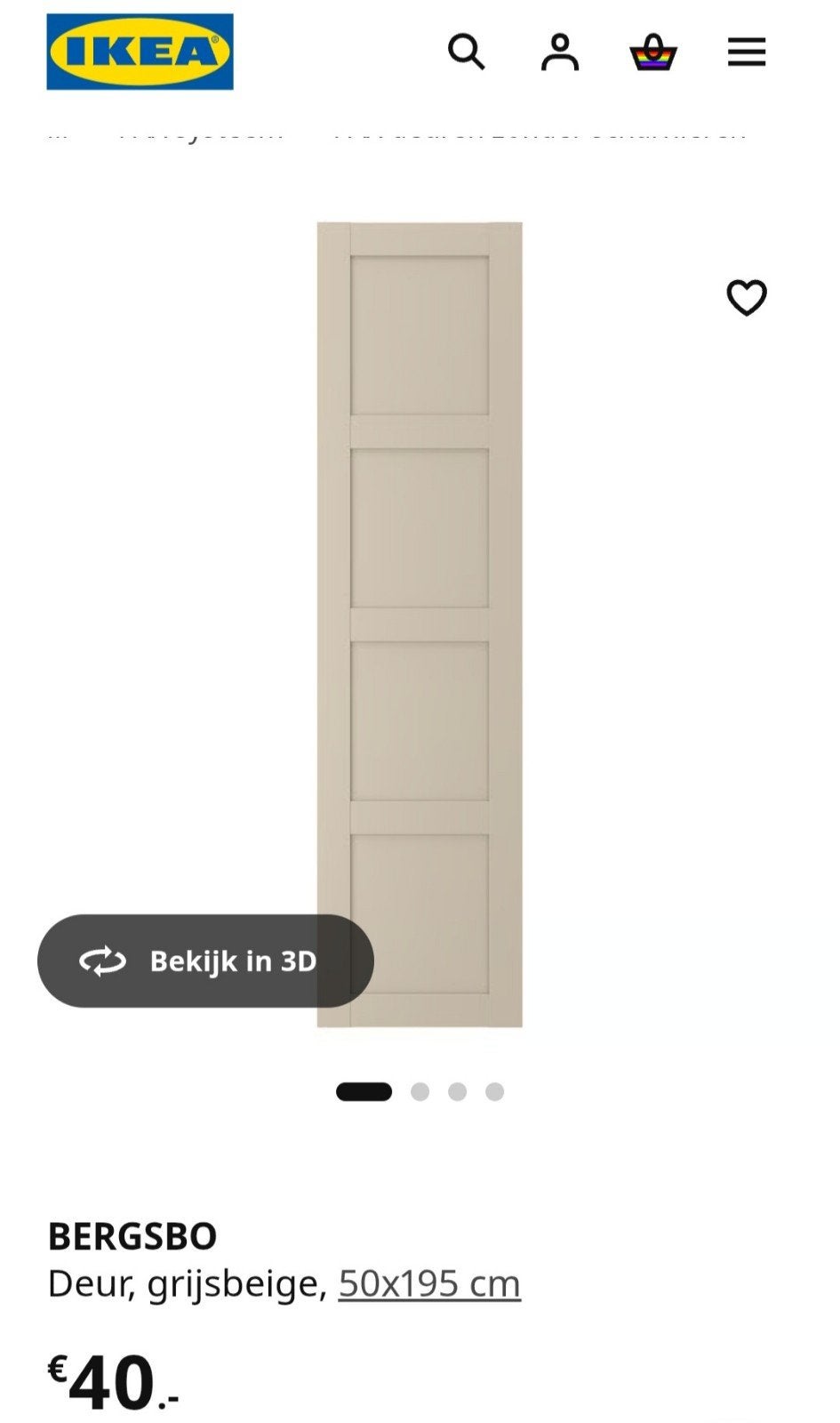 Bergsbo pax deur beige, Ophalen, Nieuw, 50 tot 100 cm, 200 cm of meer