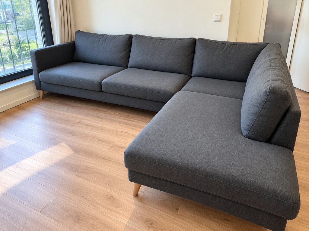 Hoekbank / L-bank  – donkergrijs – nette staat, Ophalen, Gebruikt, Minder dan 75 cm, Hoekbank