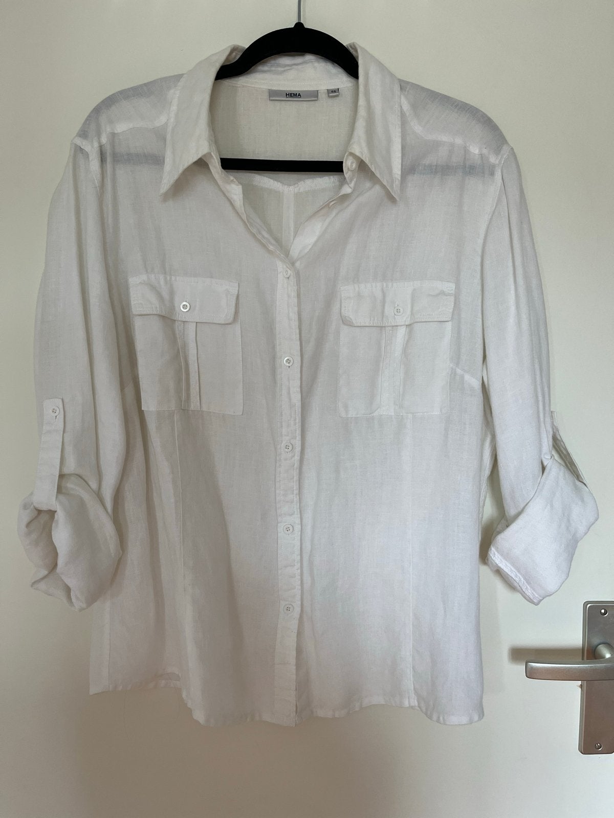 Witte linnen blouse HEMA maat 46, Ophalen of Verzenden, Zo goed als nieuw, Maat 46/48 (XL) of groter, Wit