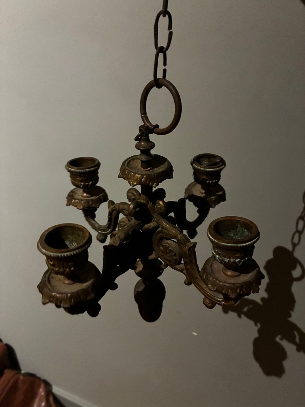 Antieke kaarsen kroonluchter, Ophalen of Verzenden, Koper of Brons