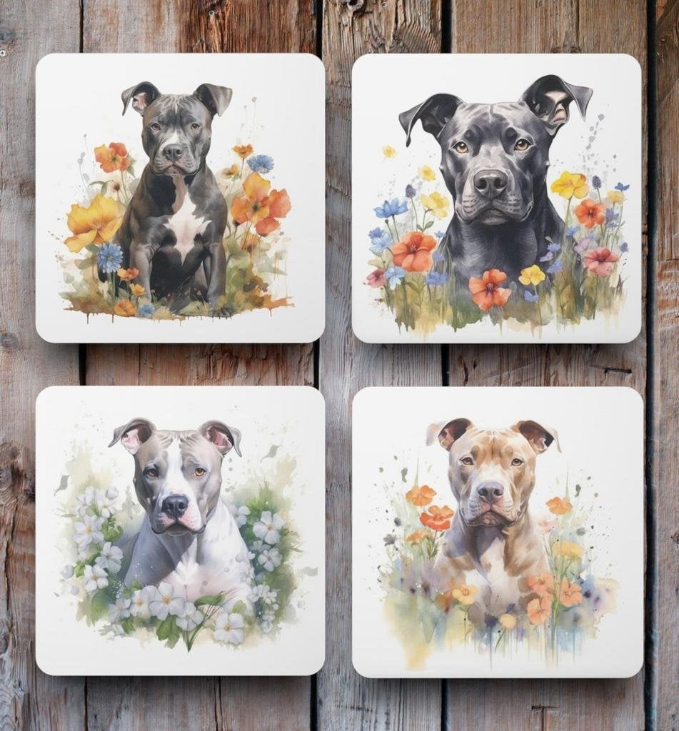 Pitbull Aquarel onderzetters met houder, Ophalen of Verzenden, Nieuw, Glas of Kopje