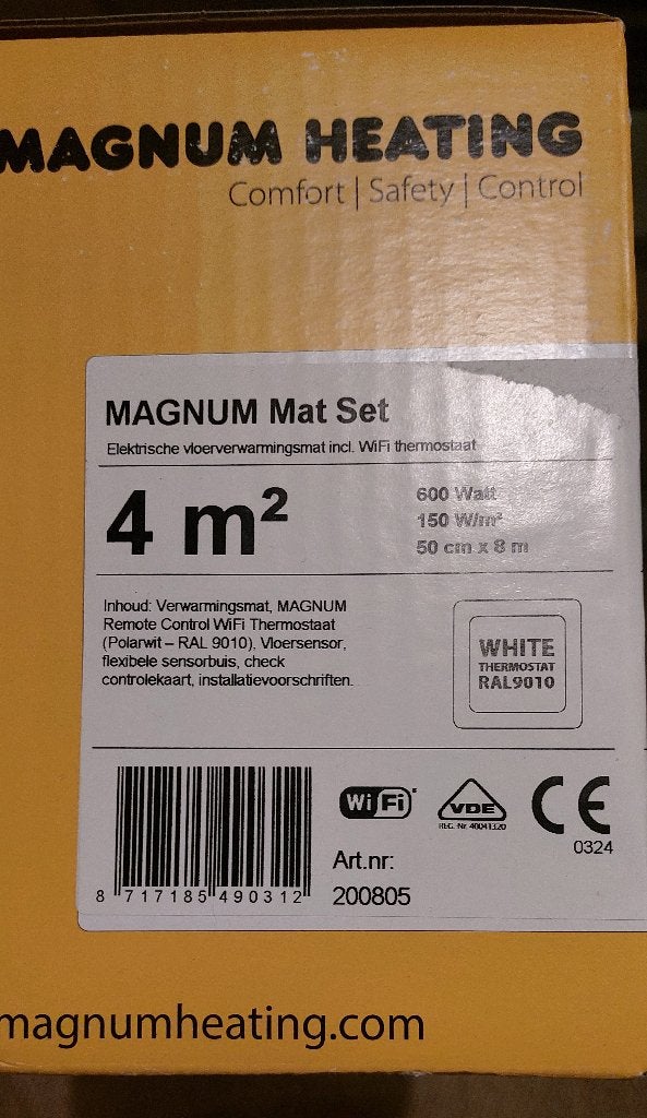 MAGNUM Set voor elektrische vloerverwarming, 4m²  nieuw, 500 tot 800 watt, Overige typen, Nieuw, Minder dan 60 cm