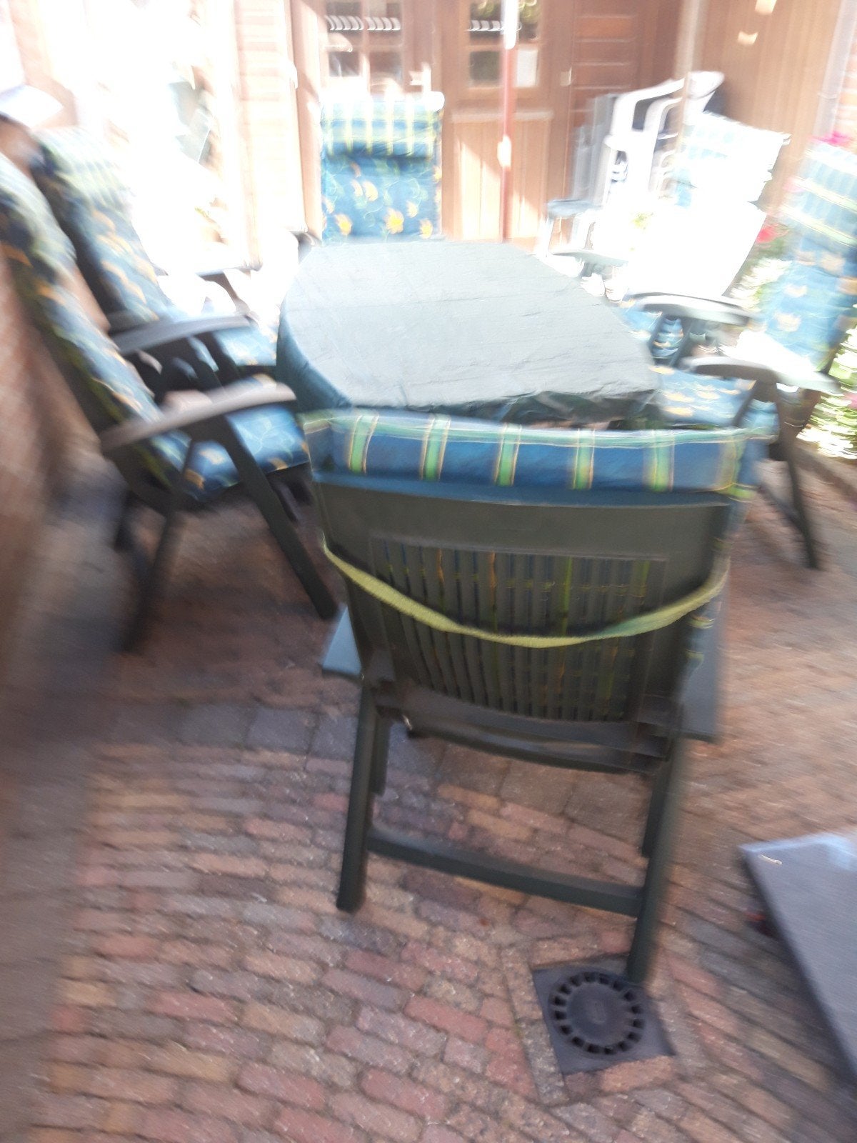 Hartman tuinset met 6 verstelbare stoelen en tafel, Tuin en Terras, Ophalen, Kunststof, Gebruikt, 6 zitplaatsen