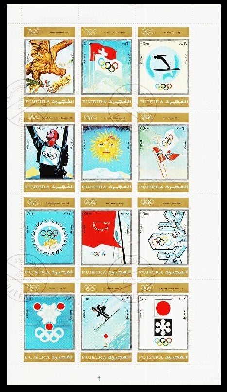 Groot blok Fujeira 1972, Olympische spelen, gestempeld.., Ophalen of Verzenden, Gestempeld, Sport