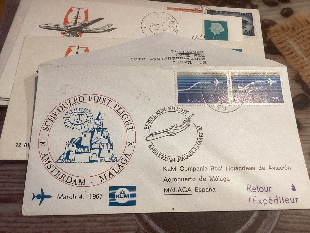 No4111 KLM Amsterdam Malaga 1-3-1967 klein formaat Neder, Postzegels en Munten, Ophalen of Verzenden, Onbeschreven, Nederland