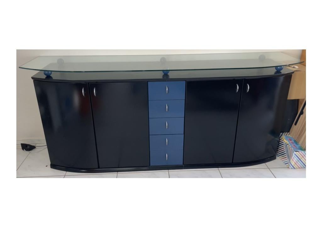 Prachtig  dressoir (Zwart), massief MDF met glasplaat, Ophalen, Met deur(en), Glas, Zo goed als nieuw