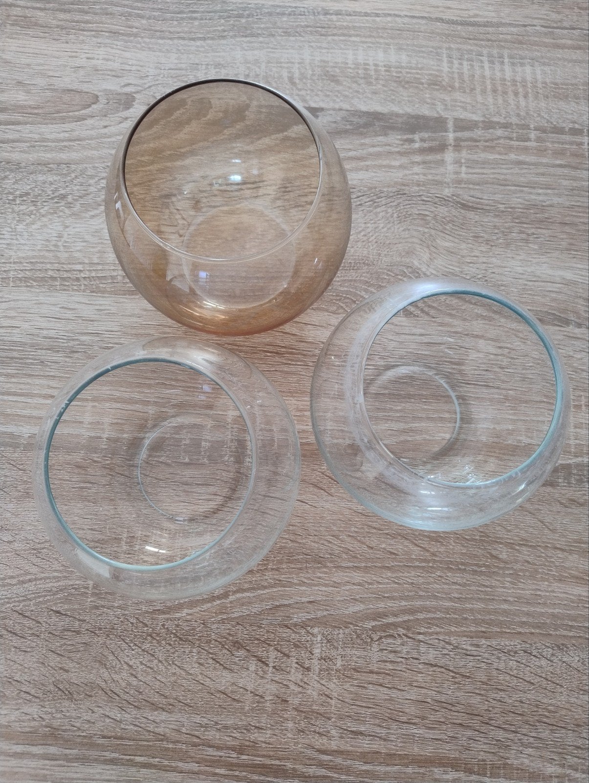 Set van 3 glazen vazen/windlichten, Ophalen, Gebruikt, Meerkleurig, Glas