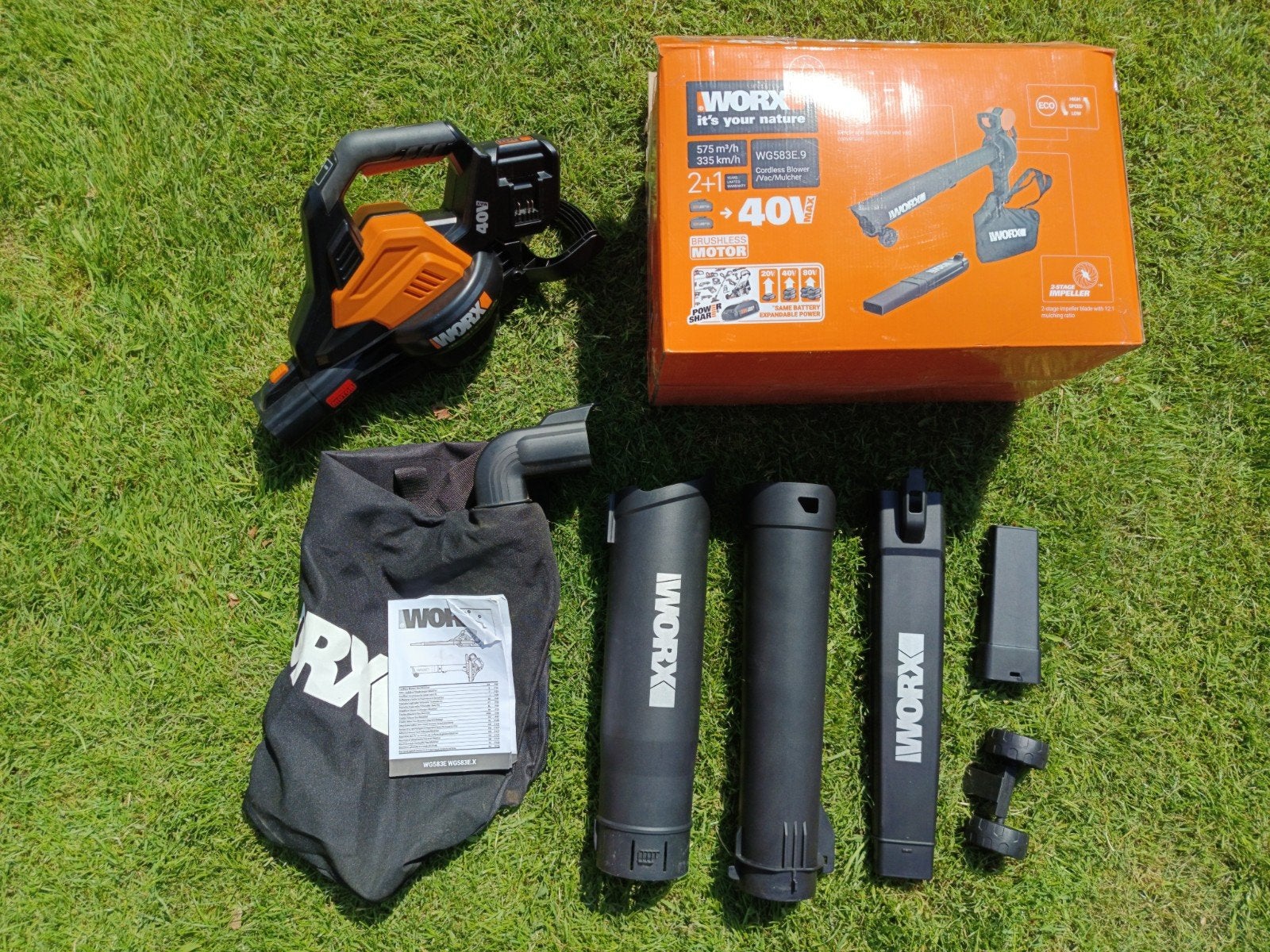 WORX Accu Bladblazer Bladzuiger Mulcher 3in1 WG583E.9, Gebruikt, Worx, Ophalen of Verzenden, Accu