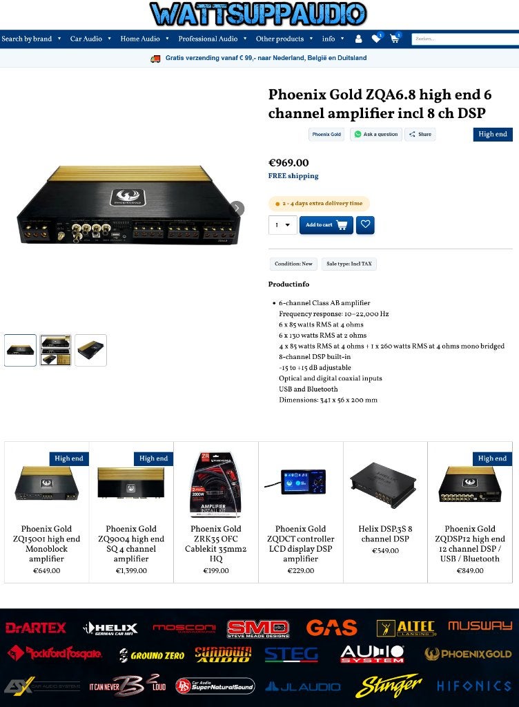 Phoenix Gold ZQA6.8 6 kanaals DSP Versterker + 8ch DSP, Hifi-Focus, Aalsmeerderweg 173 1432 CL, Aalsmeer, Nieuw, Ophalen of Verzenden