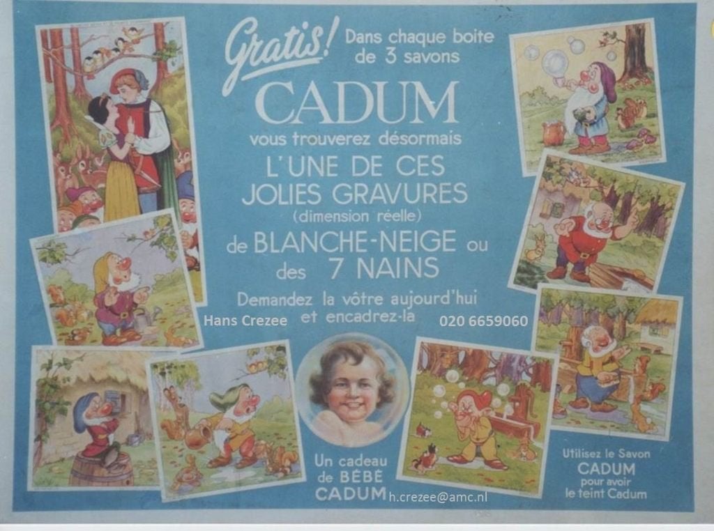 gezocht affiche poster reclame Disney Sneeuwwitje Cadum zeep, Gebruikt, Rechthoekig Liggend, Ophalen of Verzenden, A1 t/m A3