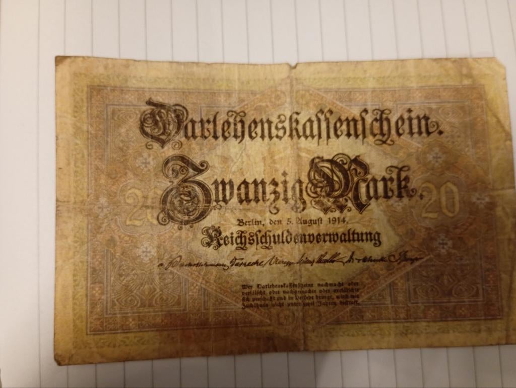 Duitsland 20 Mark bankbiljet 1914, Ophalen