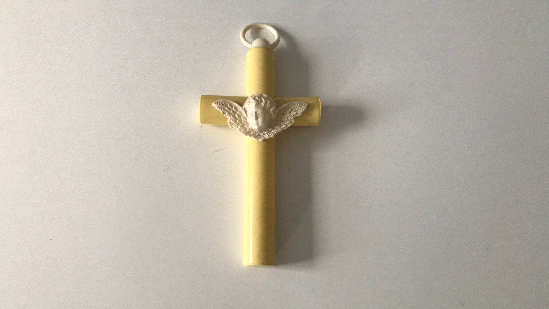 Antiek celluloid wiegenkruisje met beschermengeltje, Ophalen of Verzenden