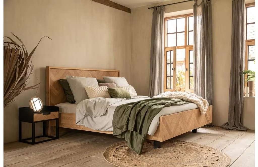 Eikenhouten bedframe met visgraatmotief - 200x160, Huis en Inrichting, Ophalen, Tweepersoons, 160 cm, Hout