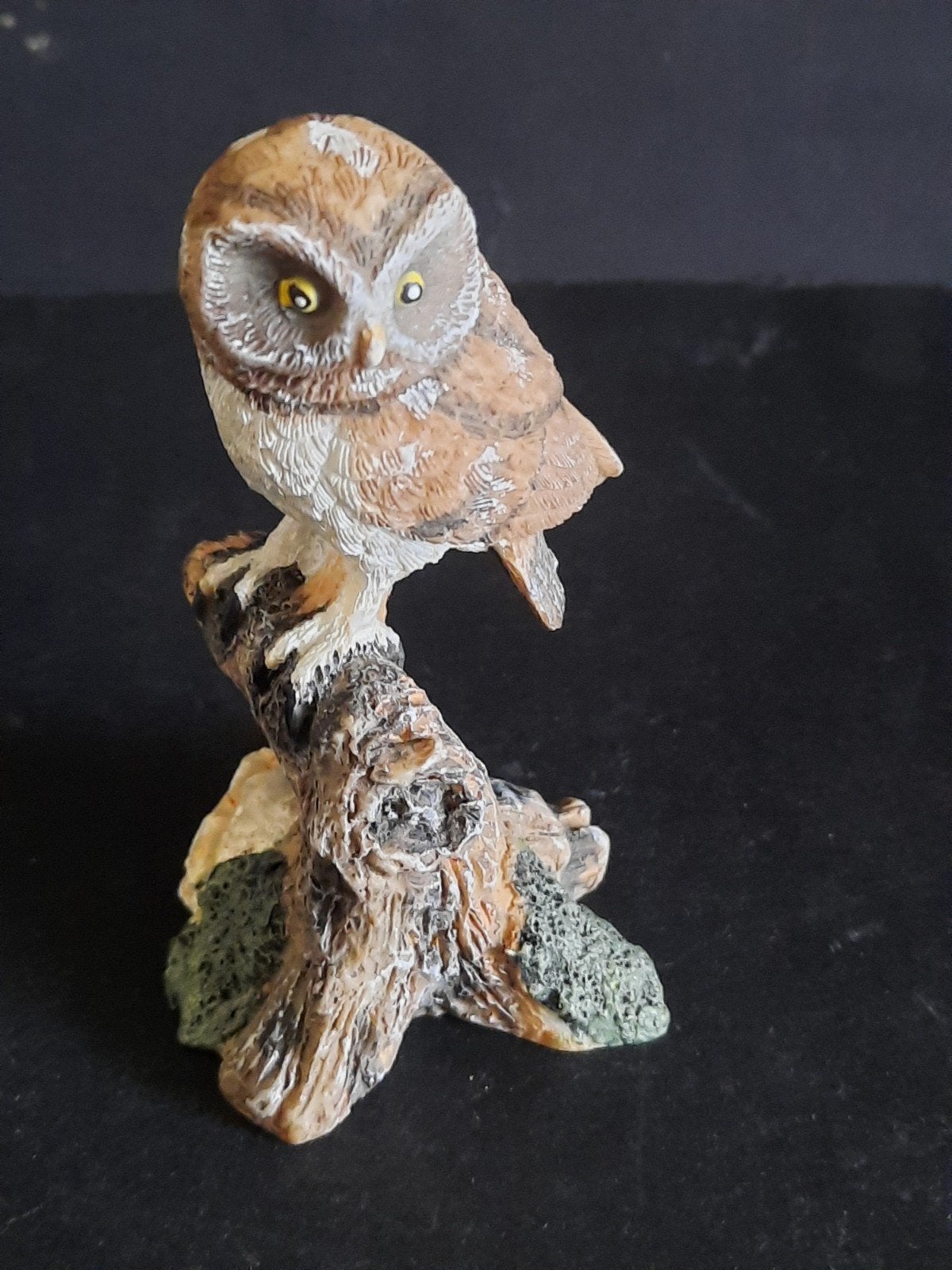 Decoratief uil beeldje op boomstronk - Bruin, wit, groen, Gebruikt, Meerkleurig, Overige stijlen, Niet van toepassing