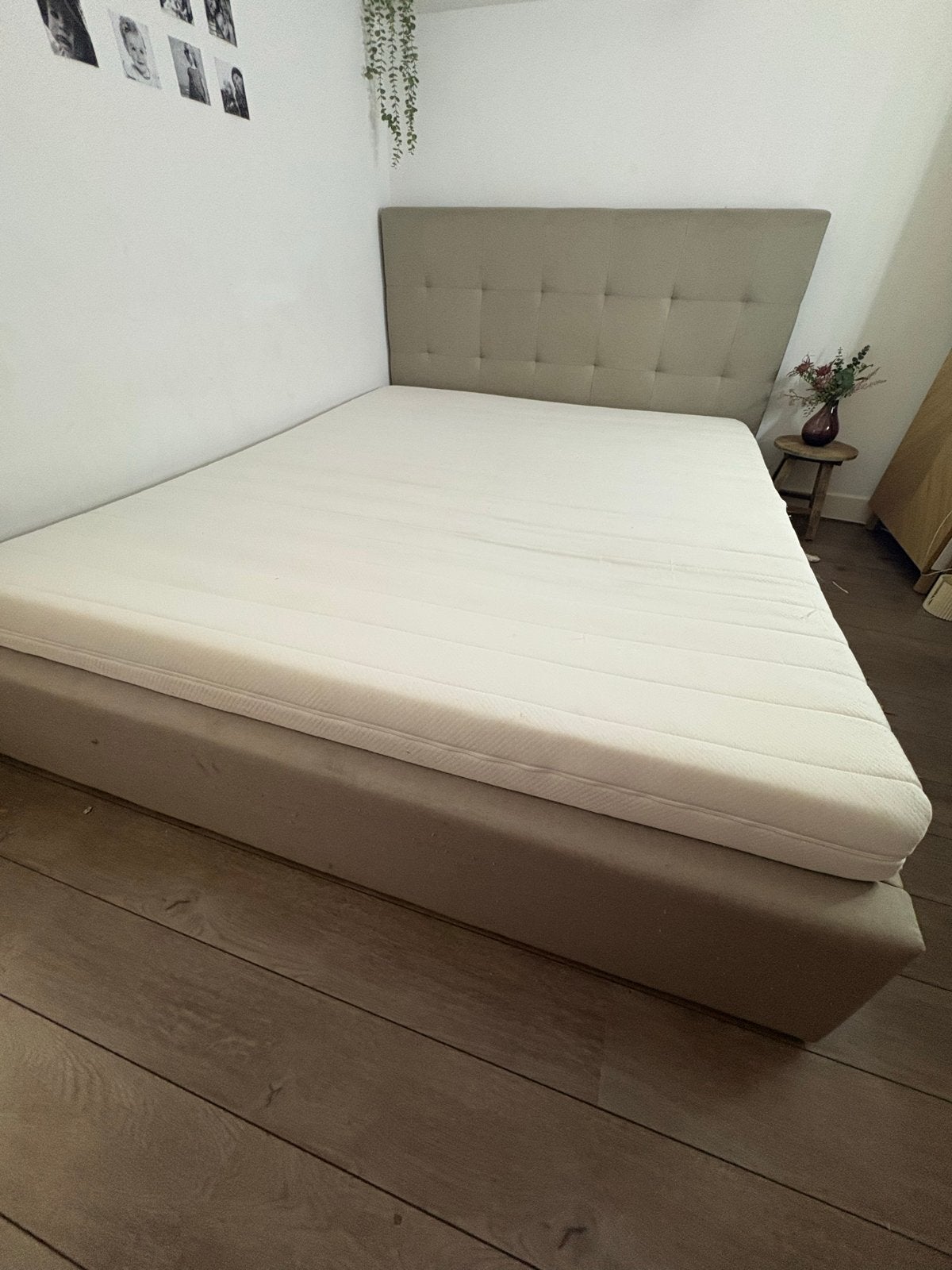 Gratis tweepersoonsbed met lattenbodem (zelf demonteren), Ophalen, Gebruikt, Beige, Tweepersoons