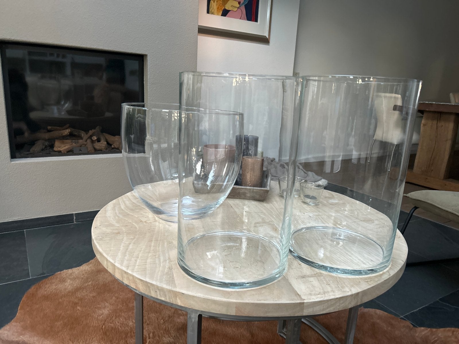 Set van 3 glazen vazen, 35 cm hoog, 1 vaas 30 cm doorsnede, Ophalen