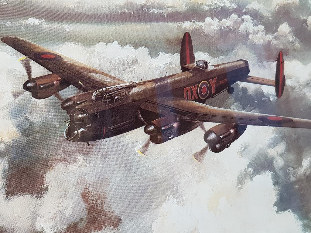 Mooie oude ingelijste militaria prent van een Lancaster., Ophalen of Verzenden