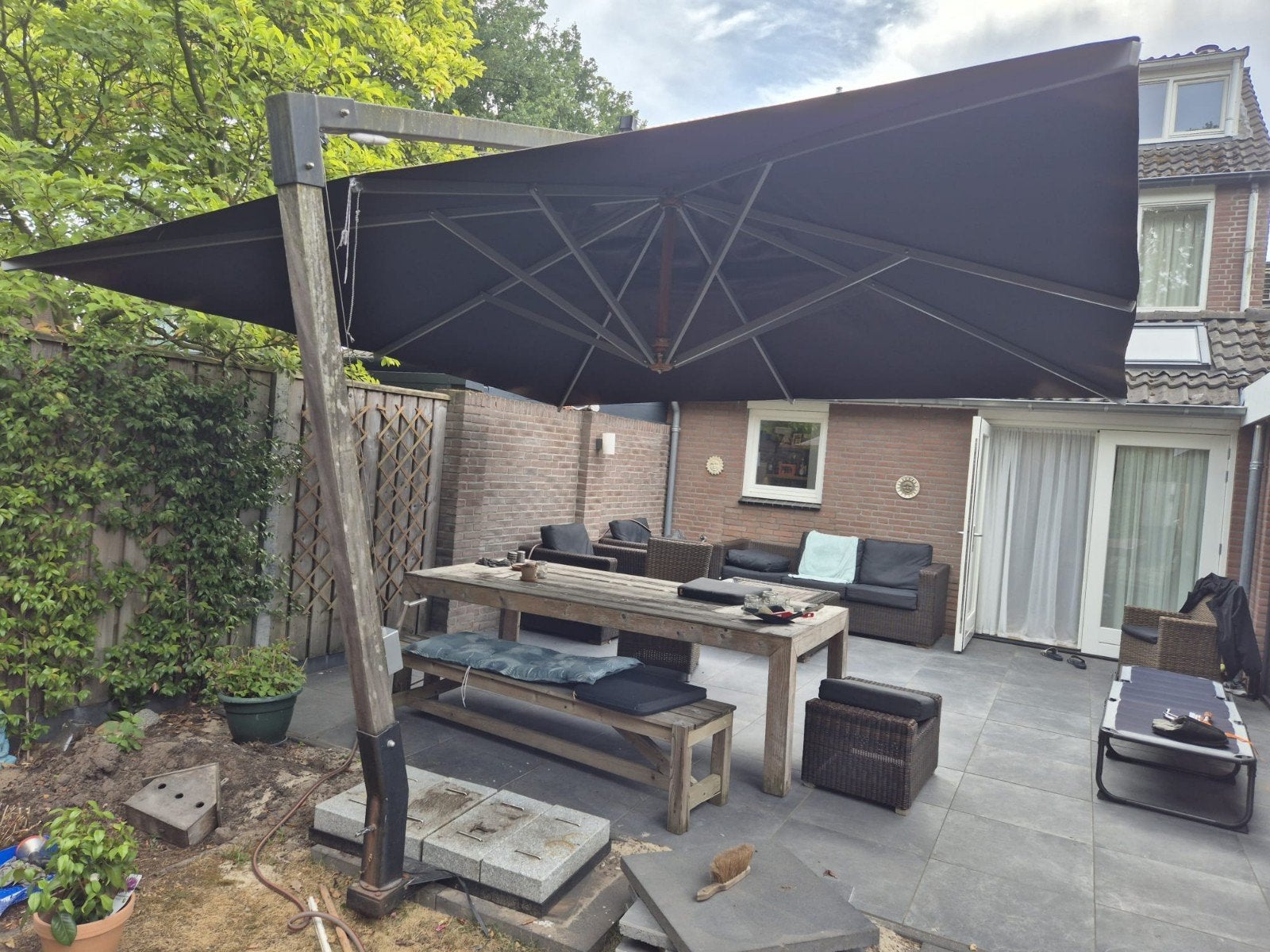 Life zweefparasol 4x4 m - opknapper, Ophalen, Gebruikt, Zweefparasol